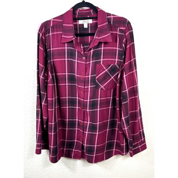 1X Plaid Flannel Shirt Bundle Red Black Check Lace Up Grunge Tops Plus retro - Picture 2 of 10